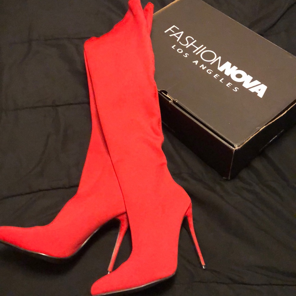 Fashion Nova Red thigh boot heels